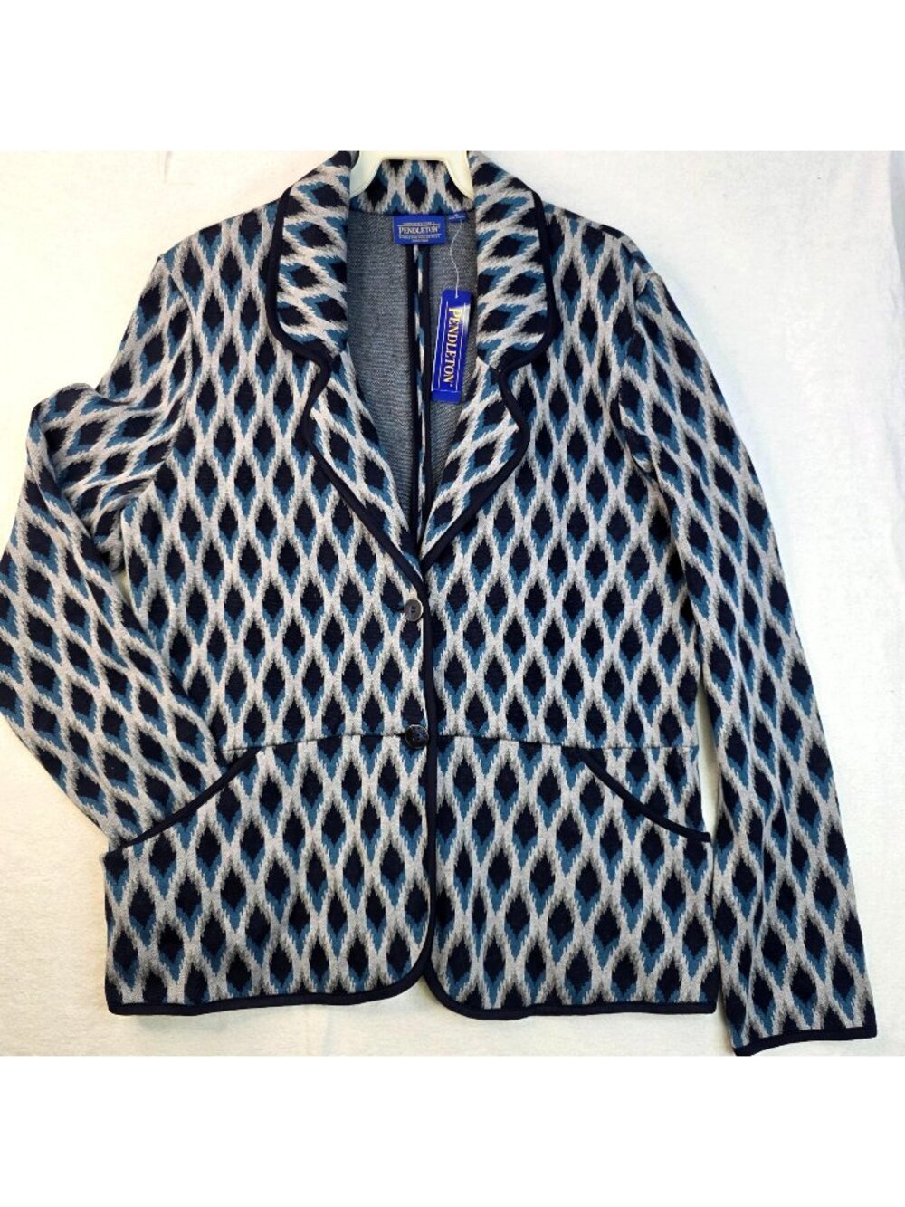 Pendleton Ikat Print Sweater Blazer XL Blue Gray 2010 Southwestern Casual Fall